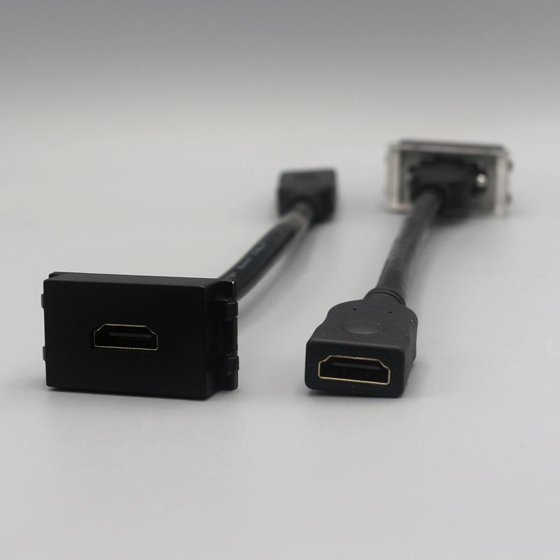 黑色128型HDMI带线高清电视模块2.0版HDMI直头延长线面板插座模块