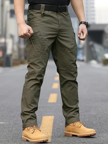 Men's Solid Color Cargo Pants With Drawstrings Casual