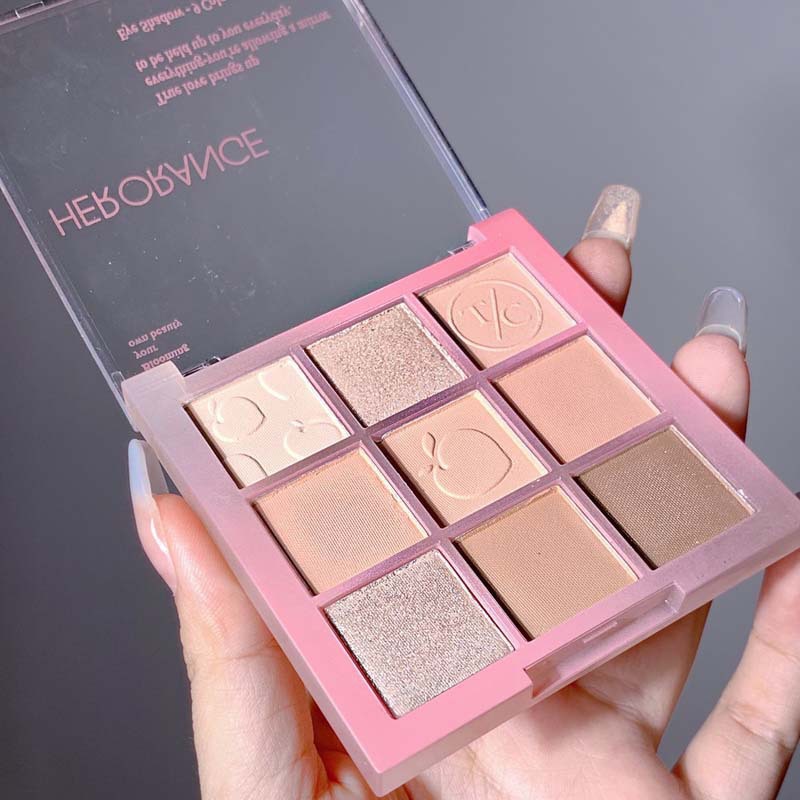 HERORANGE ~ Paleta de sombra de ojos de melocotón de nueve colores mate roto brillante Jingjing dulce rosa marrón pseudo maquillaje femenino diario