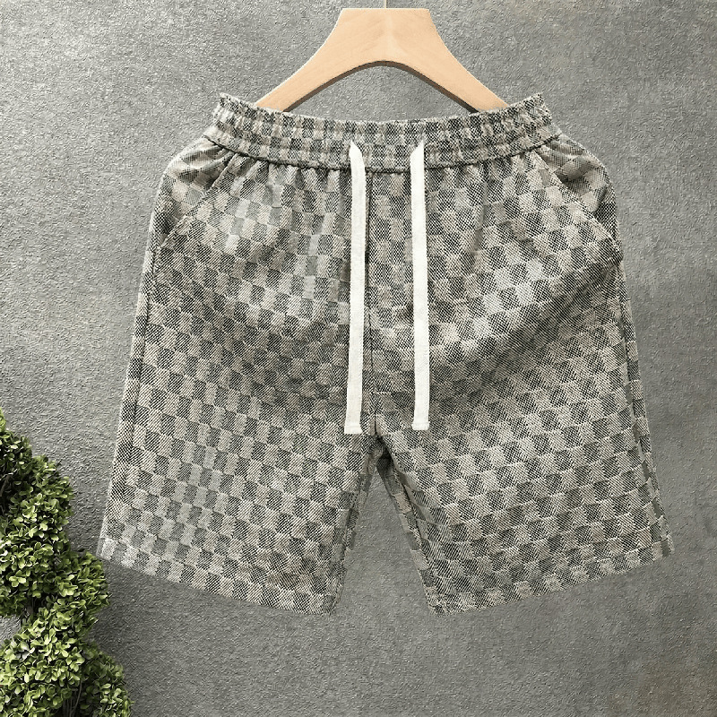 Men's Summer Casual Houndstooth Print Shorts, Loose Fit Straight Leg 5-Inch Inseam High Street Retro Style Shorts For Daily Streetwear_viptrois.com