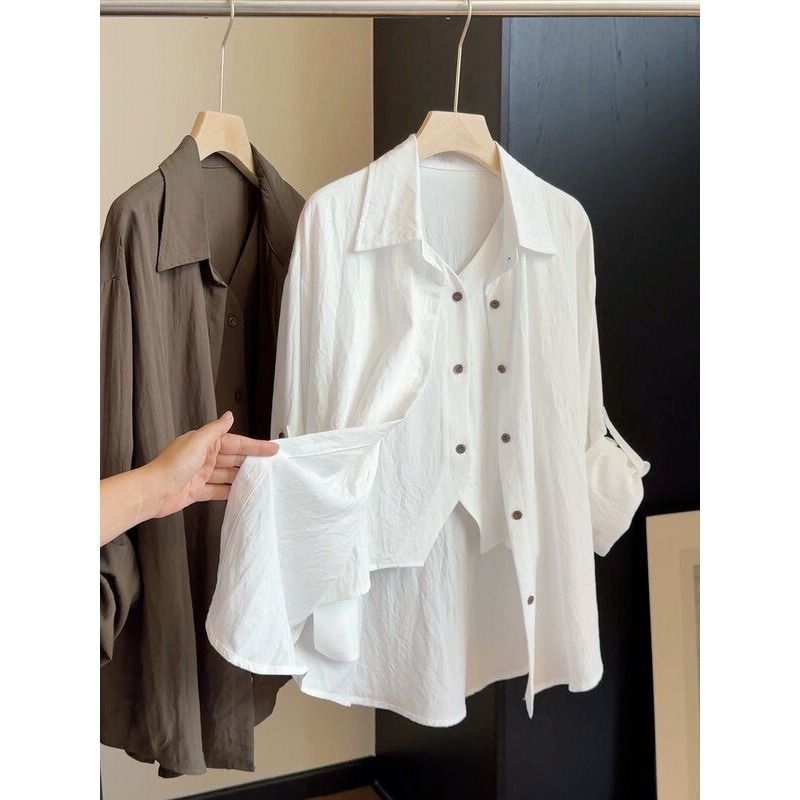2026 early autumn, elegant and sophisticated style, faux two-piece shirt for women, new design with a stylish collar, casual and versatile long-sleeved shirt 2026 early autumn, elegant and sophisticated style, faux two-piece shirt for women, new design with a stylish collar, casual and versatile long-sleeved shirt