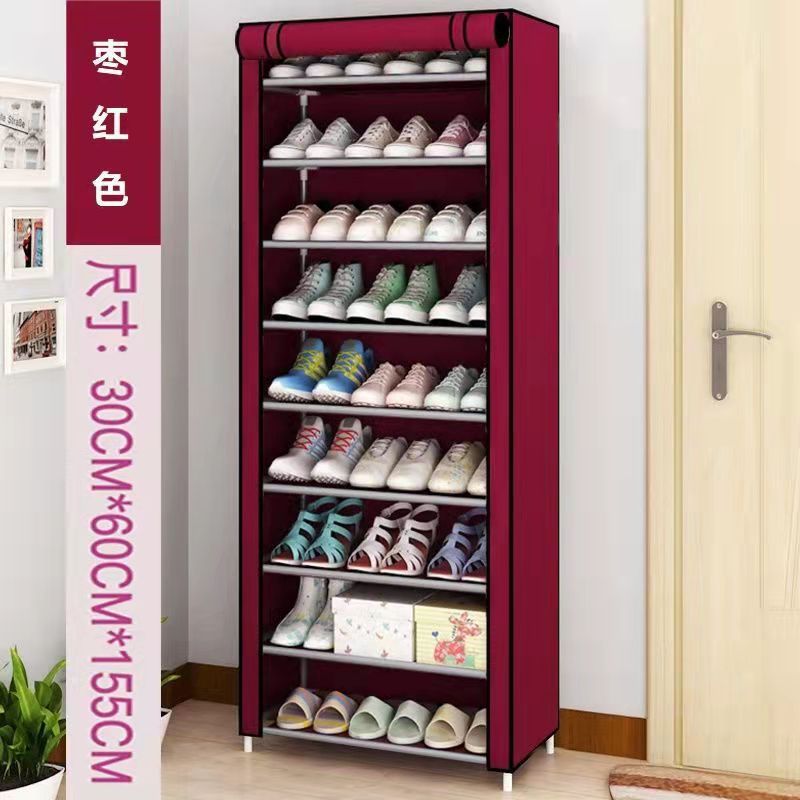 Estante de zapatos simple con cubierta a prueba de polvo, estante de almacenamiento multicapa para armario de zapatos económico, tubo de acero de puerta doméstica image 17