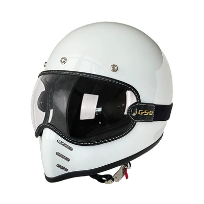 Motosiklet kaskı (dəbilqə) — Fiberglass Retro Motorcycle Helmet Full-Face Electric - ivory-white-transparent-mirror-m55-56