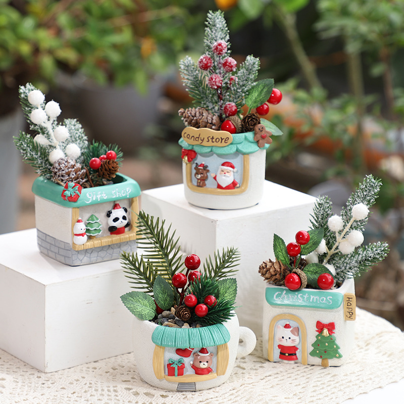 Chậu Cây Resin Chậu cây hình cửa hàng đồ ăn động vật Giáng Sinh resin, chậu mọng nước mini, trang trí sân vườn (RG-206)