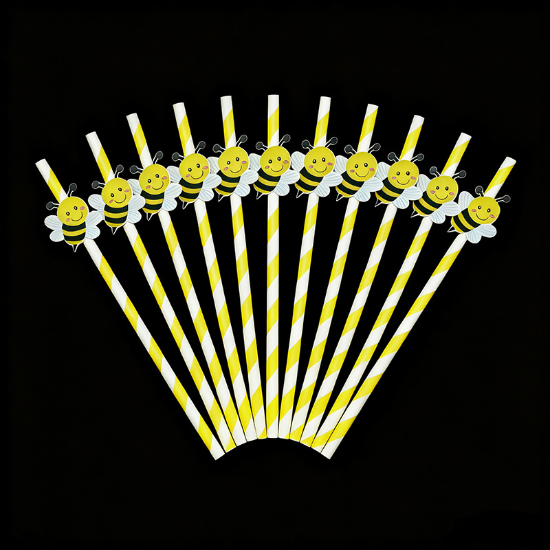 Tarjeta de abeja de paja de papel rojo neto paja decorativa desechable degradable postre leche té fiesta creativa paja