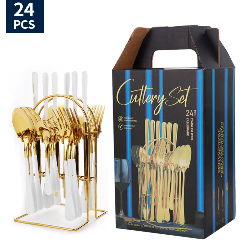 Juego de vajilla de acero inoxidable de Amazon transfronterizo 1010 Cuchillos, tenedores y cucharas de comida occidental Juego de 24 piezas Cuchillos y cucharas de bistec