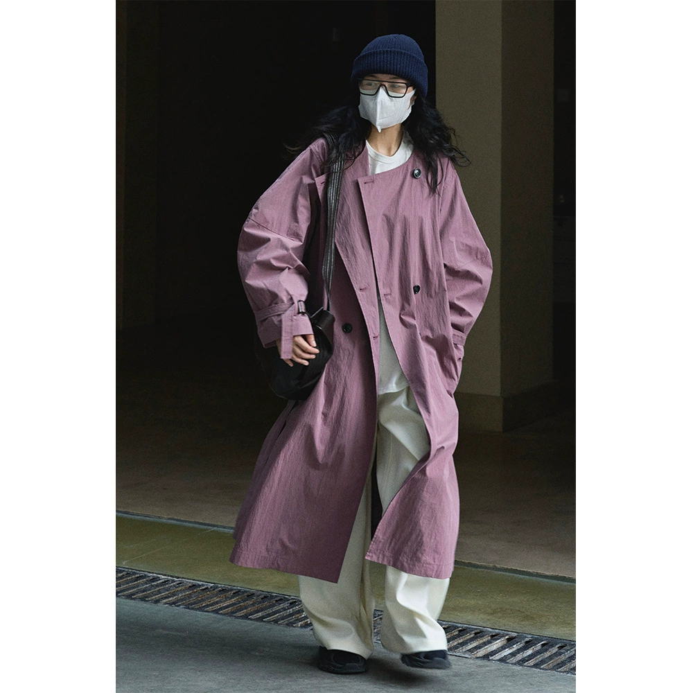 Japanese retro design trench coat, jacket for leisure, trend of season, round collar, loose fit