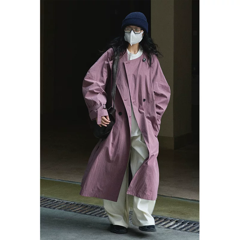 Japanese retro design trench coat, jacket for leisure, trend of season, round collar, loose fit