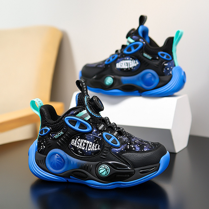 Fabricante explosión cool superficie de cuero antideslizante zapatos de baloncesto al aire libre de suela gruesa de combate real para niños giratorios zapatillas deportivas