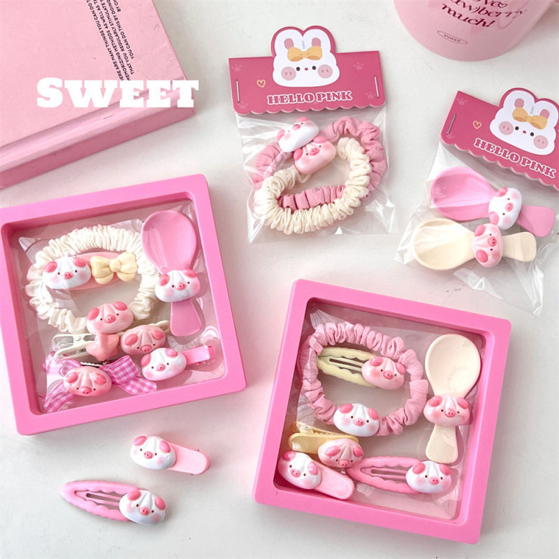 Cute Bread Piglet Hair Accessories suit Sweet Girl's Broken Hair Bangs Clip Edge Clip Ponytail Hair Rope Hair Accessories bb Clip Cute Bread Piglet Hair Accessories suit Sweet Girl's Broken Hair Bangs Clip Edge Clip Ponytail Hair Rope Hair Accessories bb Clip