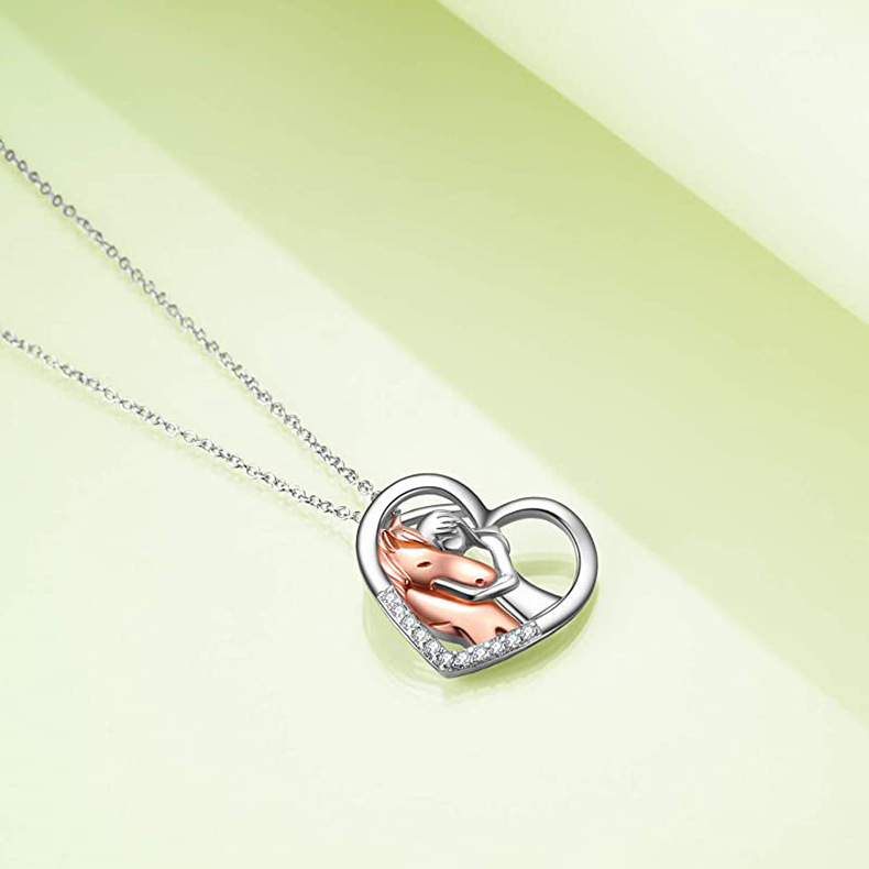 6g Weight Zircon Inlay Material Pendant Necklace Classification 1 Piece Quantity 925 Sterling Silver Zircon Plating Inlay Human Animal Heart Shape Pendant Necklace