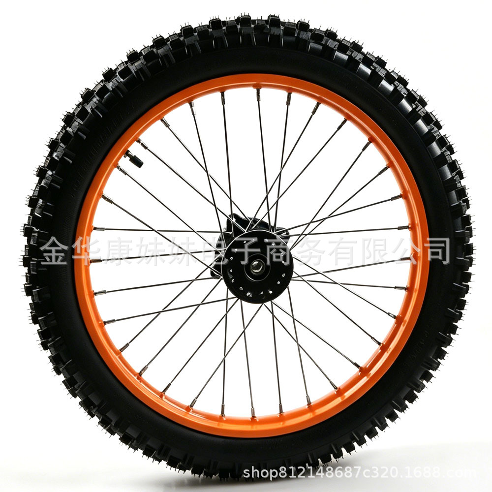 Off-Road Motorcycle Orange Front Wheel 70/100-17 Wheel Hub with Outer Tire, Inner Tube, Bearing, Electric Off-Road Motorcycle