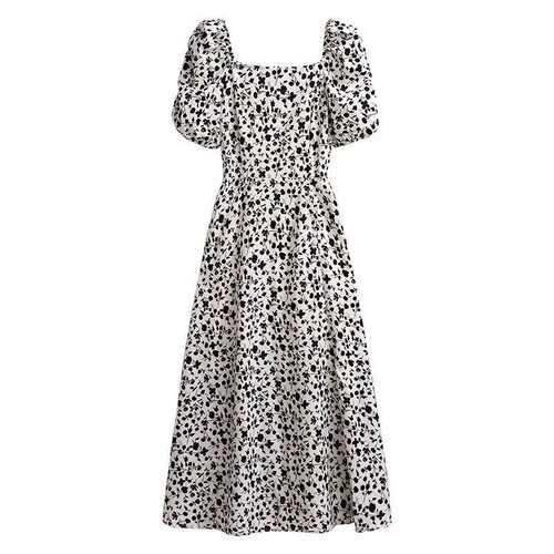 Floral Dress for Women - Summer High-End Elegance, Slimming, Retro French Square Neck, Slit Skirt - Trendy