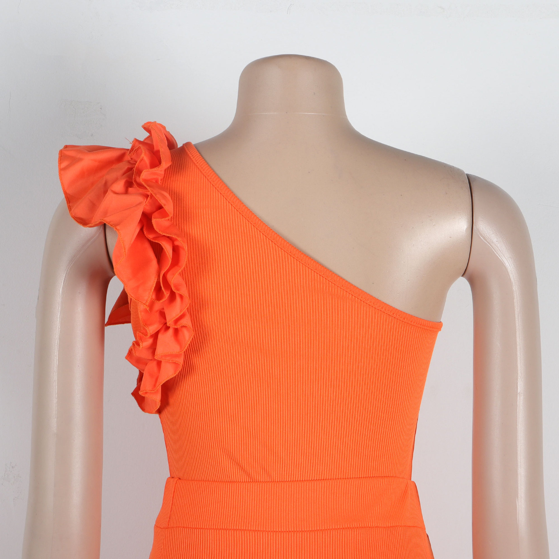 362g Weight Sleeveless Sleeve Length Polyester Fabric Type Skirt Co-ord Set Sets Type 2 Pieces Set Quantity Holiday Occasion One Shoulder Neckline Slim Fit Type Solid Color Pattern Summer Season Women's Gender Frill Design Elegant Style Holiday Women's Elegant Solid Color Polyester Frill Skirt Co-ord Set Skirt Sets 64
