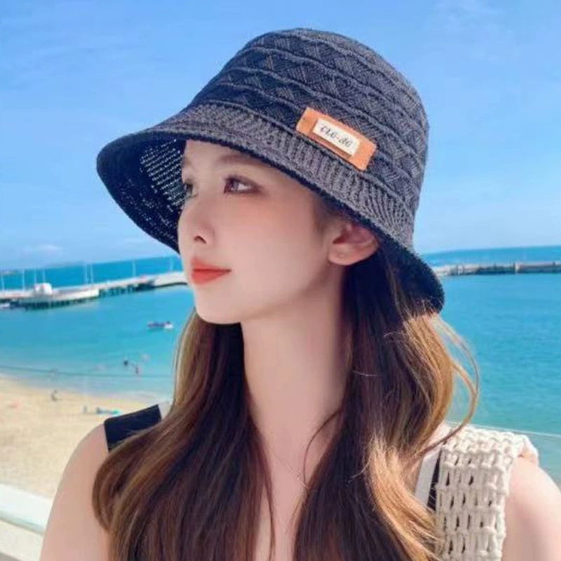 New spring and summer breathable bucket hat English cloth label large edge hollow fisherman hat sun protection sun hat women