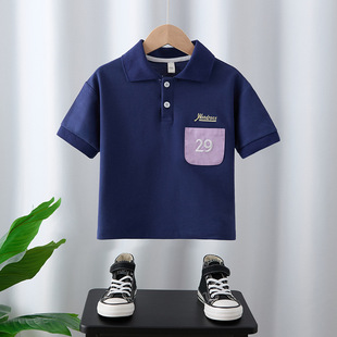 Boys Short-Sleeved T-Shirt Summer 2025 New Small and Medium-Sized Children's Summer Clothing Handsome T-Shirt Baby Thin Polo Shirt T-Shirt