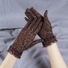 Lace gloves for women, thin style, leopard-print black, sexy hollow-out design, vintage and elegant, perfect for spring and autumn—ideal for outdoor travel, cycling, and sun protection.