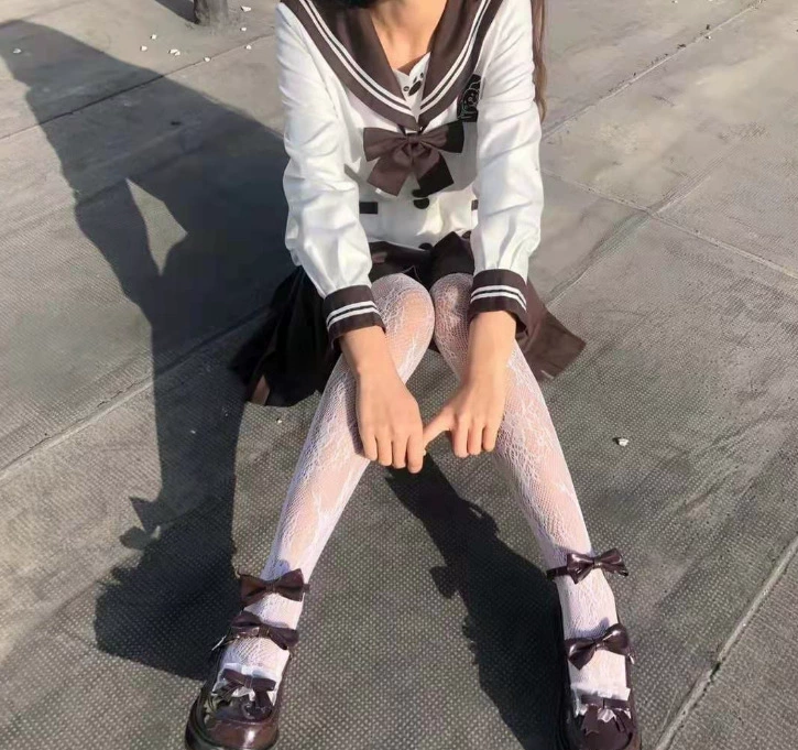 Lace tights, Japanese cute uniform style, patterned net, one size