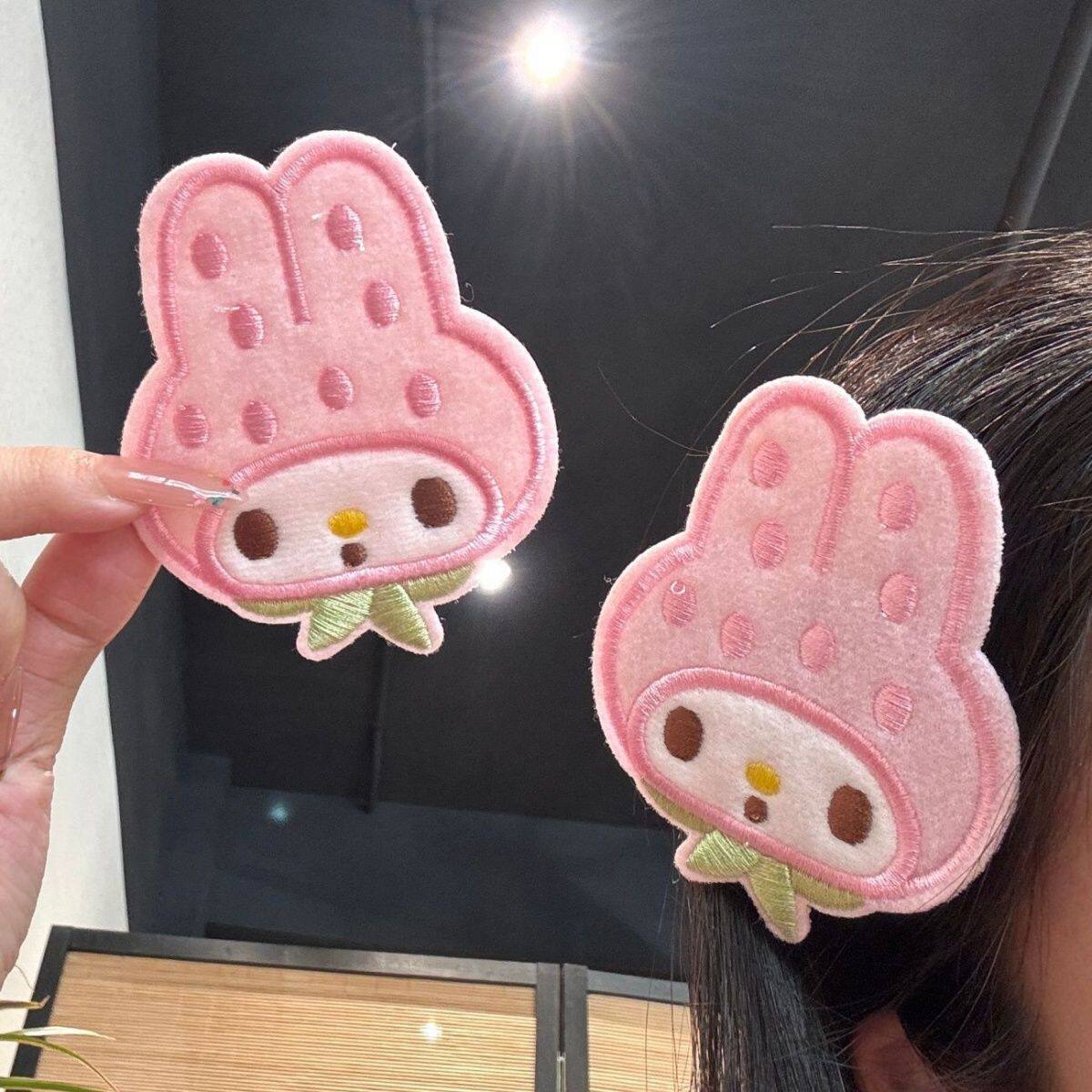 High-Appearance Strawberry My Melody Bangs Stickers, Sweet Girl Side-On Versatile Seamless Hair Clips, Magic Stickers for Girlfriends' Hair Accessories