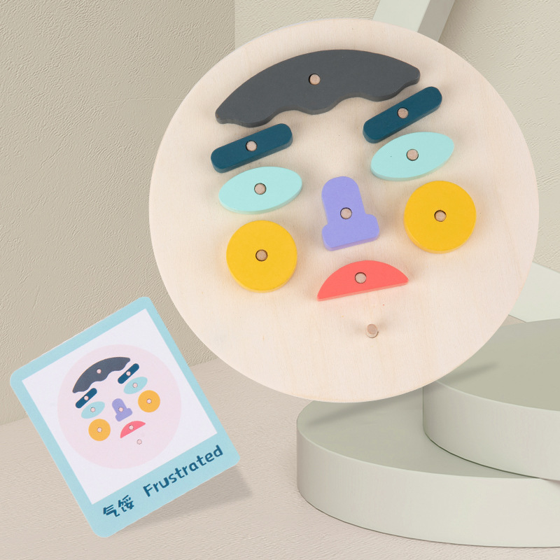 Juego de cambio de rostro al por mayor, rompecabezas para niños, educación temprana, bloques de construcción de madera, juguetes, expresiones faciales, reconocimiento, Pinpinle de madera