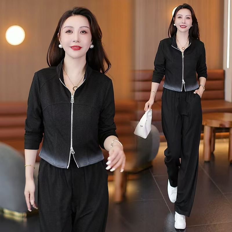 洋气时尚休闲薄款套装女2025秋冬季新款气质开衫卫衣阔腿裤两件套|undefined