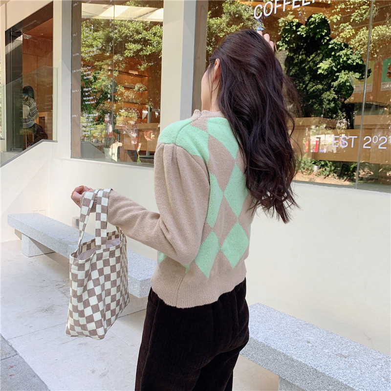 11261 Corduroy checkered hand-held bento Bag, ins Artistic Retro Mommy Bag, small carrying bag for going out, lunch box bag undefined