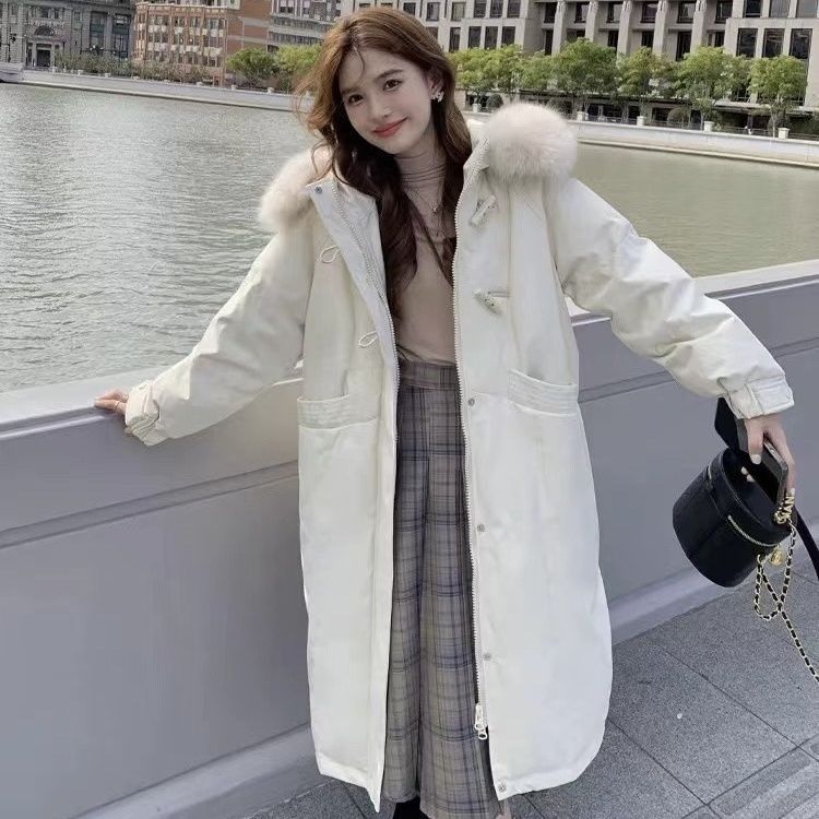 冬季新款90白鹅绒羽绒服女中长款毛领加厚过膝小个子外套一件包邮