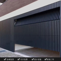 铝合金格栅车库门 别墅电动遥控翻版门 黑白木纹多颜色防盗车库门