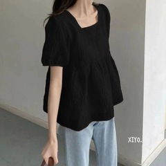 フランス式の肌理感の半袖のシャツの女性の春の夏の百合は肉を遮ってやせている子供のシャツの方の襟の独特な小さいシャツの上着を現します。