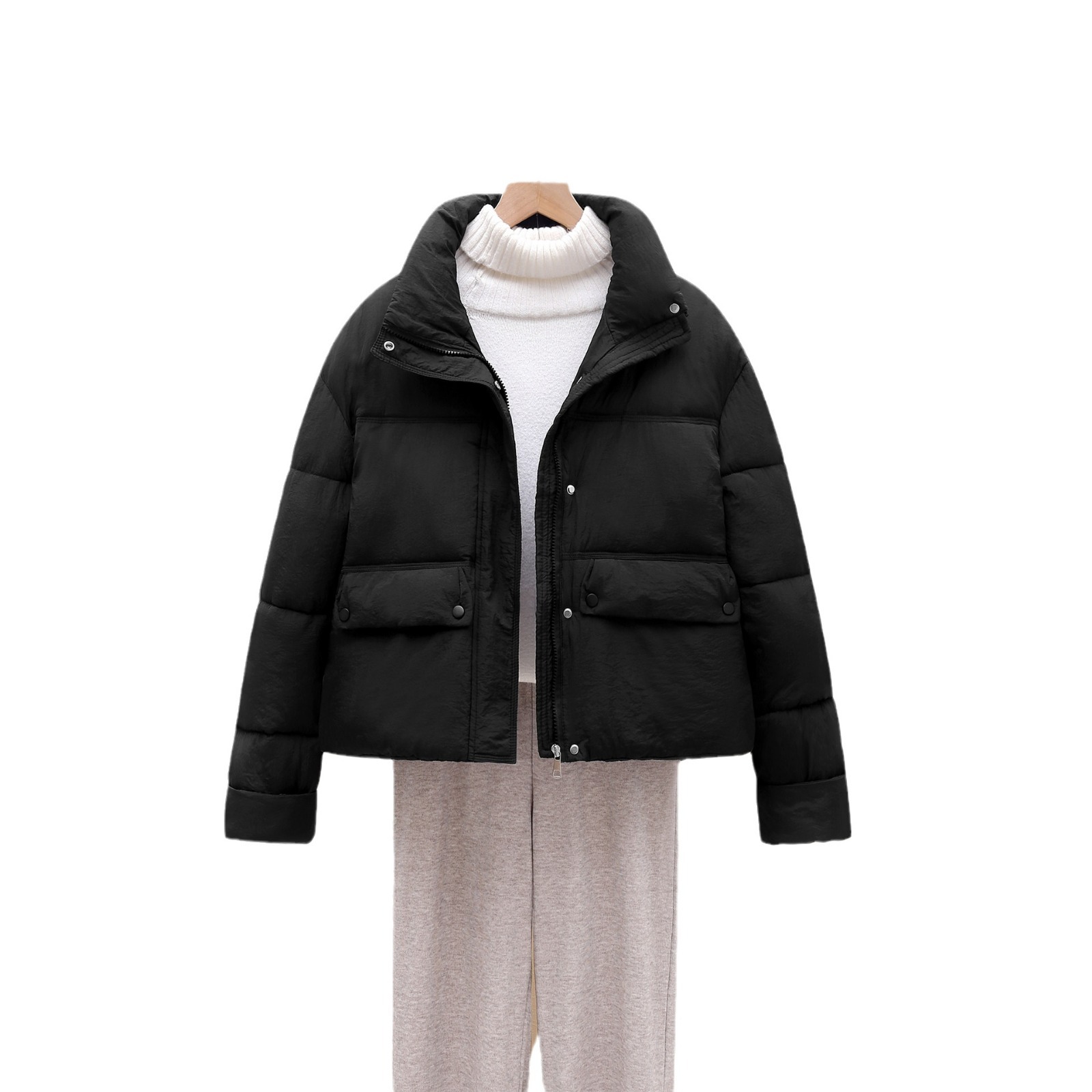 2025 otoño y invierno de mujer corto chaqueta de pan pequeño estilo coreano engrosado abrigo de cuello suelto de color combinado image 5