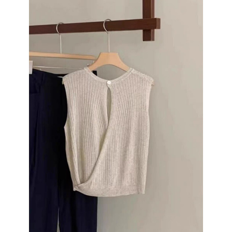 Ice Silk Camisole Cross Backless Knitwear Sleeveless Summer 2025 Vest Women's New Design Western Style Top Slimming Look
