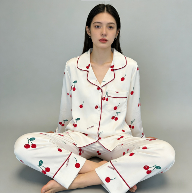 Thailand Indonesia Cross-border in stock Pajamas Women's Summer Long Sleeve Cartoon Cardigan Home Clothes Amazon Southeast Asia Thin