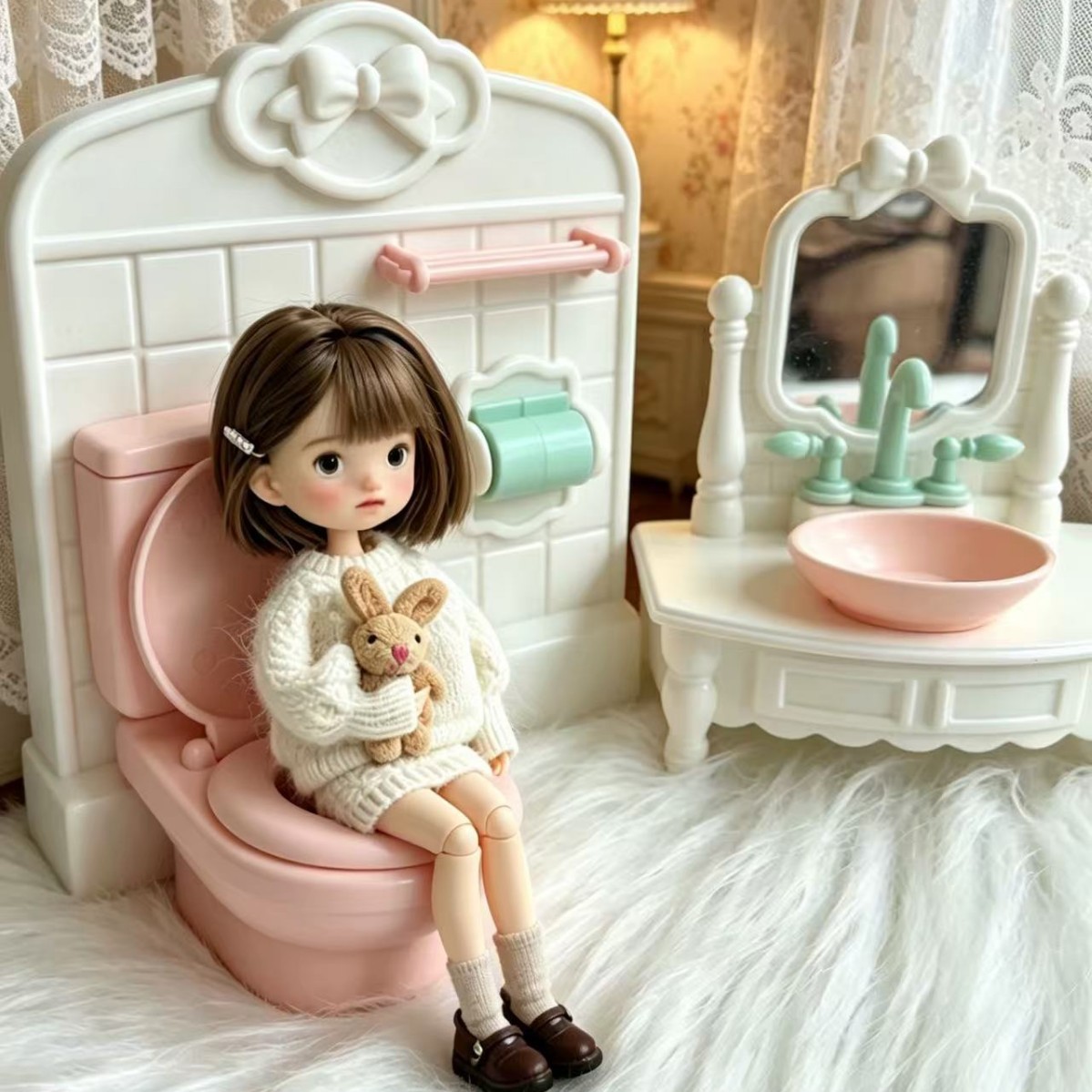 Cross-border best-selling BJD Barbie realistic bathroom sink/playhouse toy accessories in multiple colors wholesale