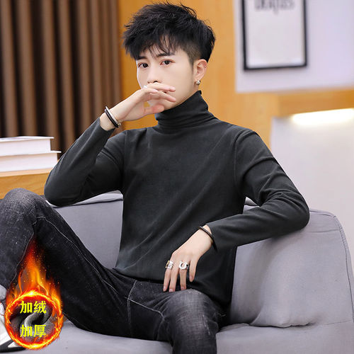 Double-sided plush winter and autumn warm long sleeve men's padded and thick half-high collar slim fit base sweater cold resistant