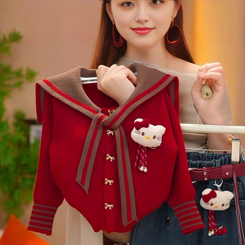 Girls' Striped Knit Cardigan Autumn/Winter 2026 New Sweet Style Navy Collar Thickened Sweater Trendy Girls' Striped Knit Cardigan Autumn/Winter 2026 New Sweet Style Navy Collar Thickened Sweater Trendy