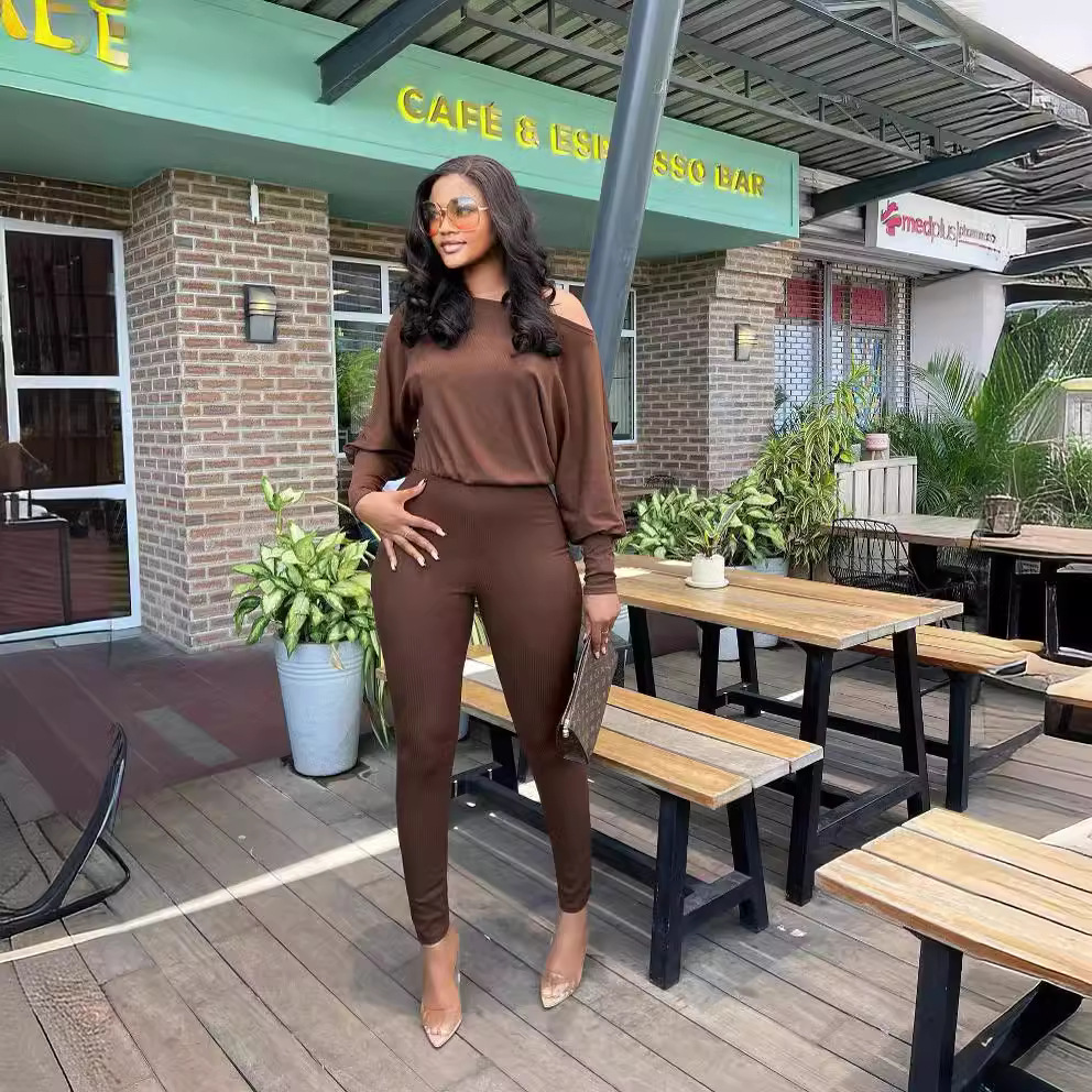 M6005 ropa de mujer europea y americana otoño e invierno nuevo color sólido estiramiento moda manga larga mono Pantalones