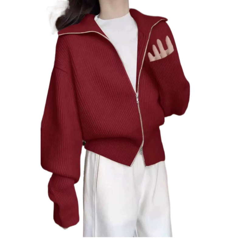Вязаный демисезонный кардиган с молнией, белый свитер, куртка, oversize, увеличение толщины