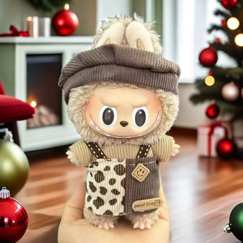 Nuevo conjunto de ropa y gorro de peluche con cara de "Sugar Glue" para muñecas, colgante de peluche, juguete Labuba, amuleto para bolso.