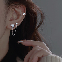 三耳洞S925纯银气质镶钻星球不对称耳钉耳环耳饰设计感高级韩版潮