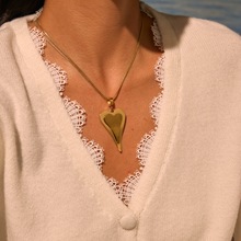 跨境欧美时尚双爱心蛇骨链不锈钢项链设计感ins高级感毛衣链项饰