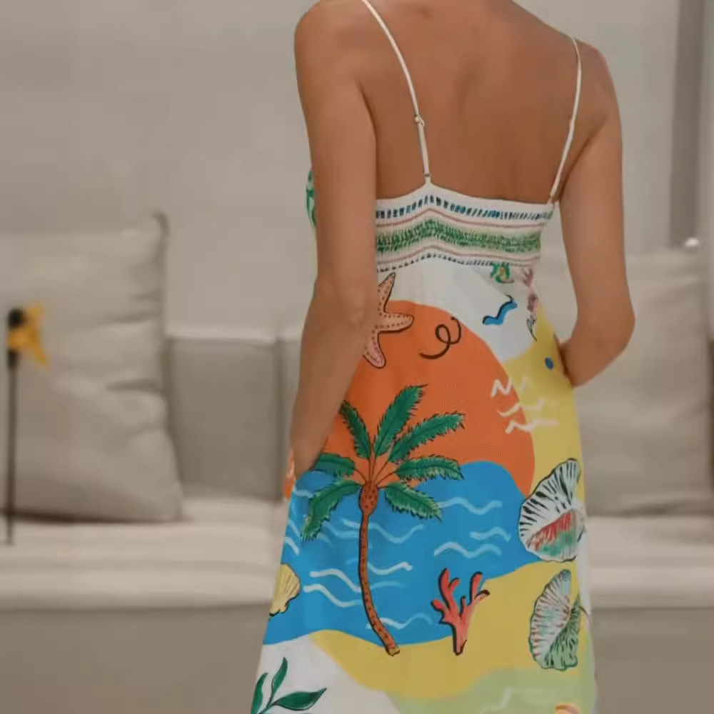 In-stock Cross-border European And American Independent Station 2026 New Beach Style Printed Strapless Sleeveless Maxi_ecoleips.com
