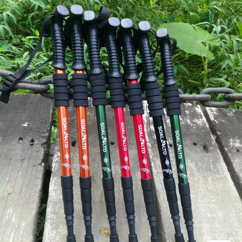 Telescopic four-section aluminum alloy elderly crutches shock-absorbing ultra-light straight handle curved handle trekking stick outdoor hiking walking stick