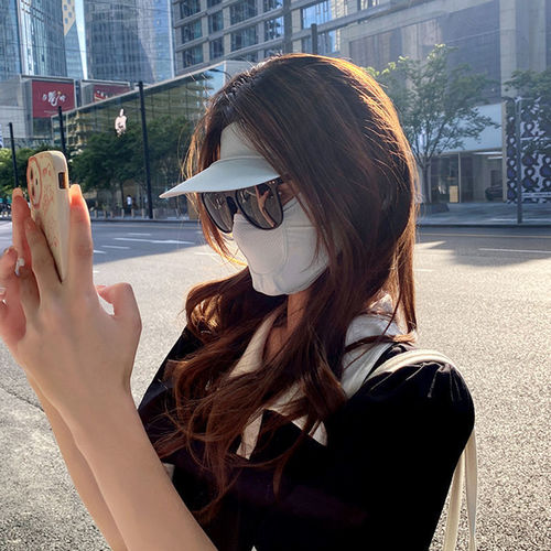Hat brim sunscreen mask face gini women's anti-UV summer full face cover for driving and riding breathable thin ice silk