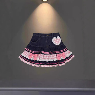 AliExpress European and American skirt female 2024 new summer pink. Women's Pleated Denim Skirt Lightly Mature