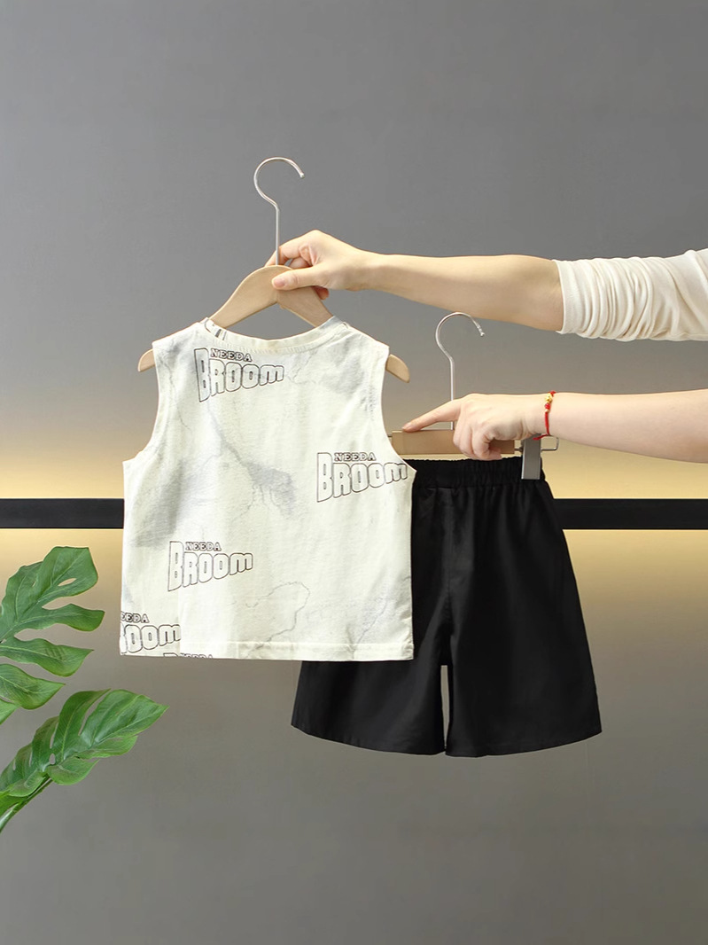 7910 traje de chaleco de verano para niños 2025 nueva ropa de bebé de dos piezas sin mangas delgadas de verano para niños de moda