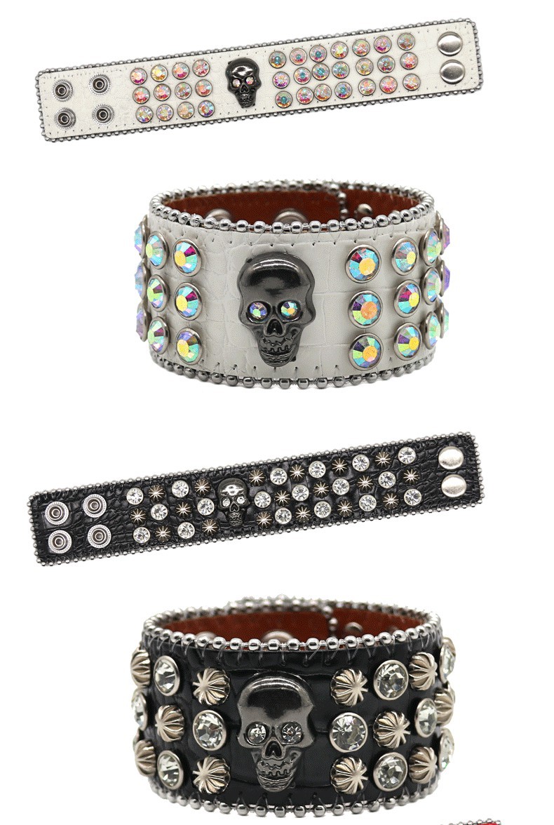 Punk Skull Pu Leather Inlay Rhinestones Unisex Bracelets display picture 1