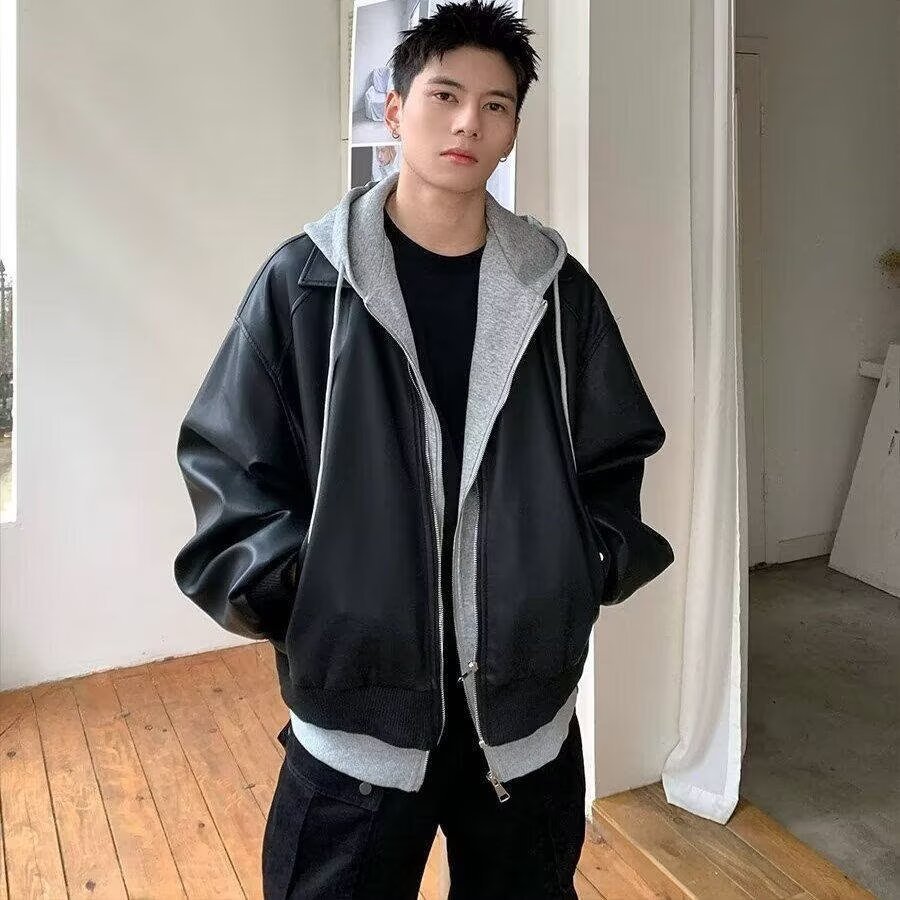 Herren Kapuzenjacke Aus Kunstleder Im Old Money Stil Set_voghion.com