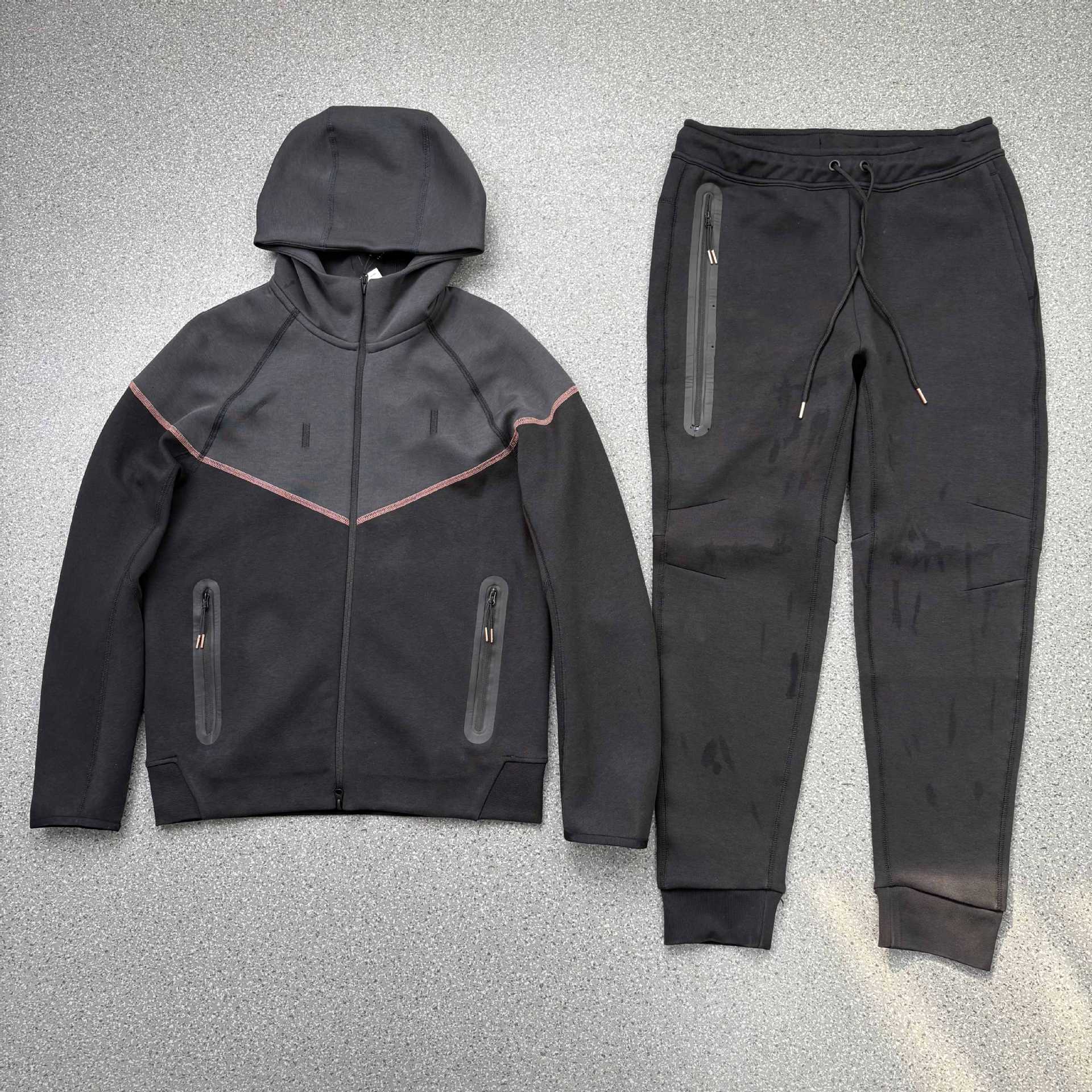 2024 primavera y otoño deportes de ocio con cordón costura de algodón de punto traje de hombre con capucha camisa con cremallera pantalones de goma