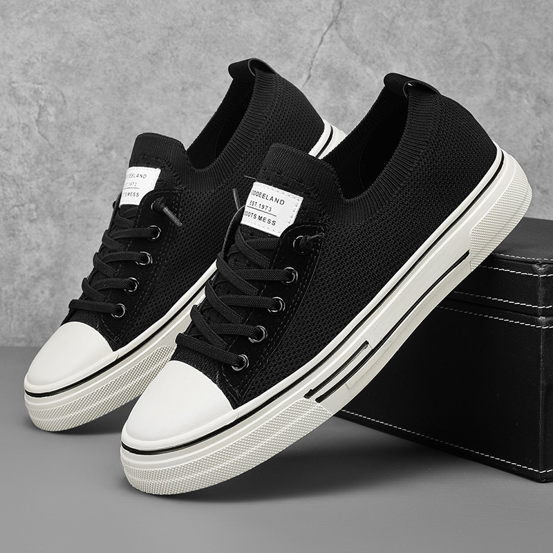 Zapatillas de deporte zapatos blancos transpirables para hombre 2025 nuevo estilo verano estilo delgado de un pie zapatos de hombre de malla tejida voladora zapatos de moda bajos