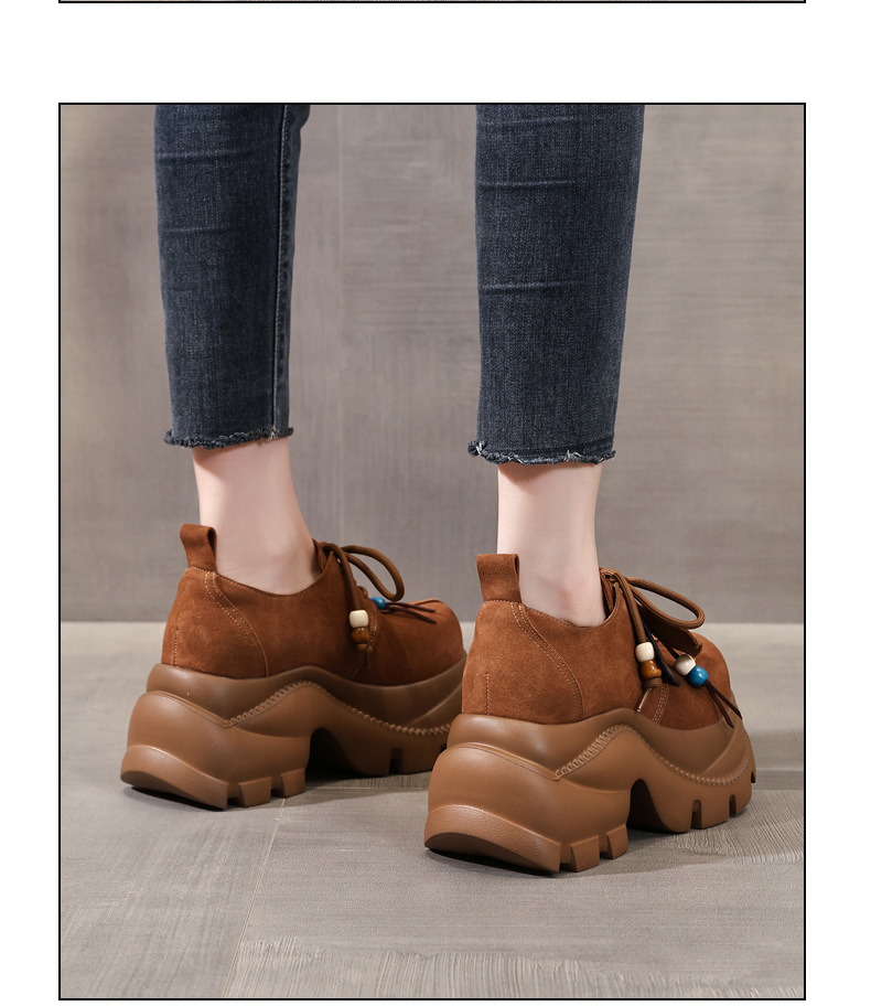Giày lười nữ đế xuồng cao platform phong cách JK preppy thanh lịch, đế dày — nâu chi tiết 13